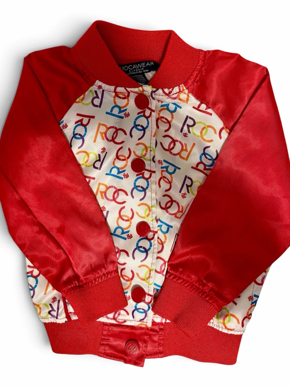 Y2K Rocawear Red & Multicolor Logo Print 2T Lightweight Bomber Jacket